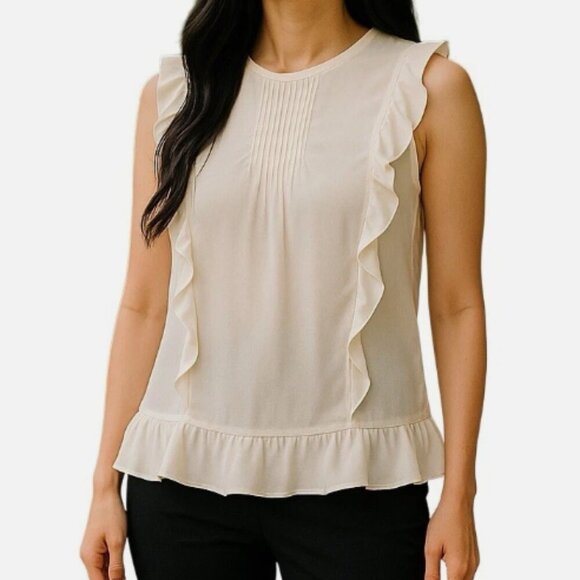 Banana Republic Women's Small Sleeveless Ruffle Blouse in Cream - Picture 8 of 8